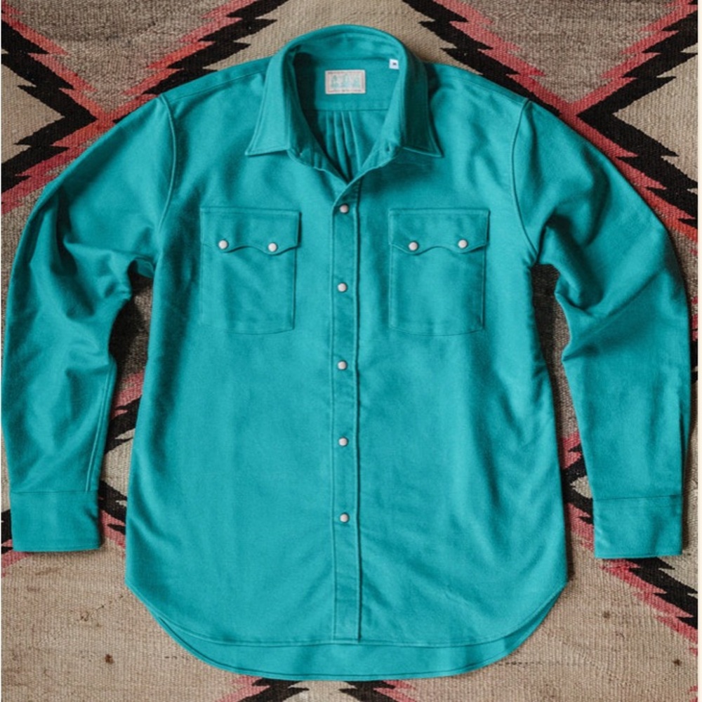 Wythe – Pearl-snap Western shirt in XL (turquoise cotton moleskin)